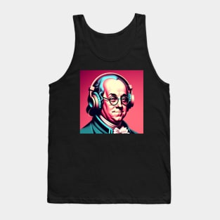 Pink Benjamin Franklin Wearing Headphones Tank Top